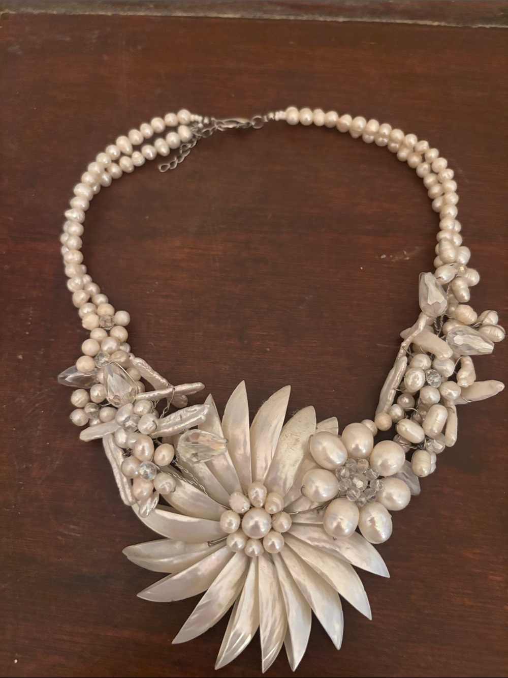 Pearl White Floral Statement Necklace